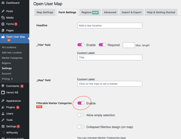 Where are the Marker Categories? - Open User Map